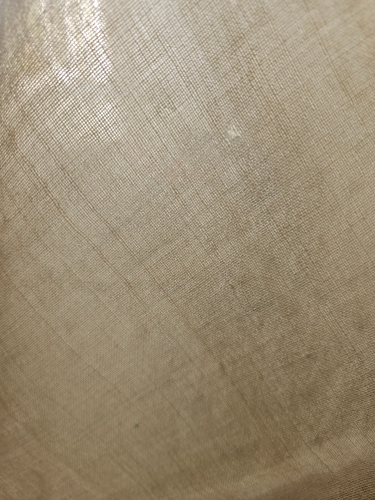 Reverse/macro of coarse wool bunting (strike-through visible).