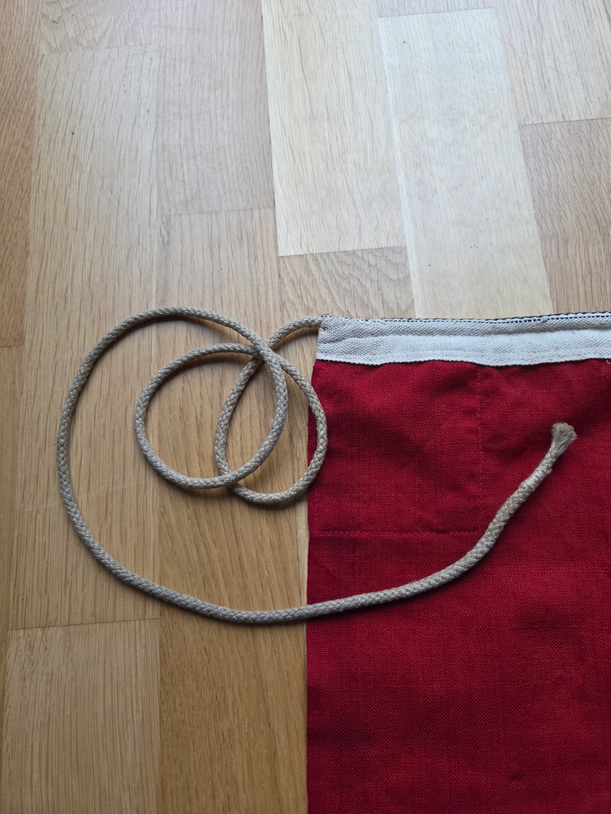 Lower hoist area showing the attached braided rope line.