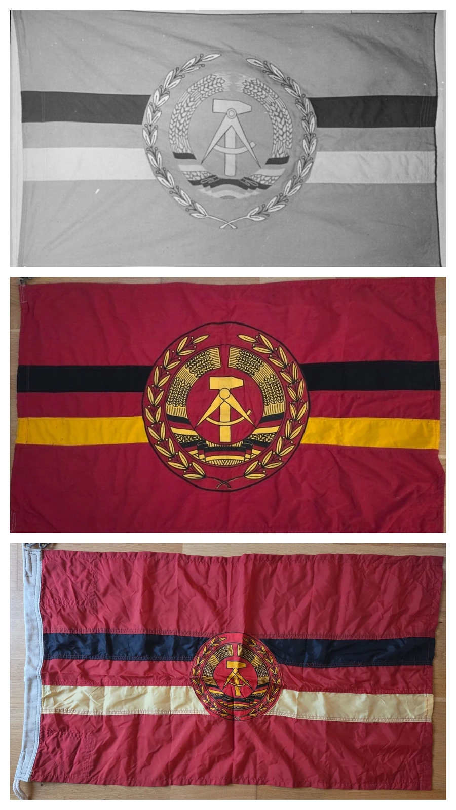 Comparison of large-emblem and reduced-emblem DDR naval flag variants