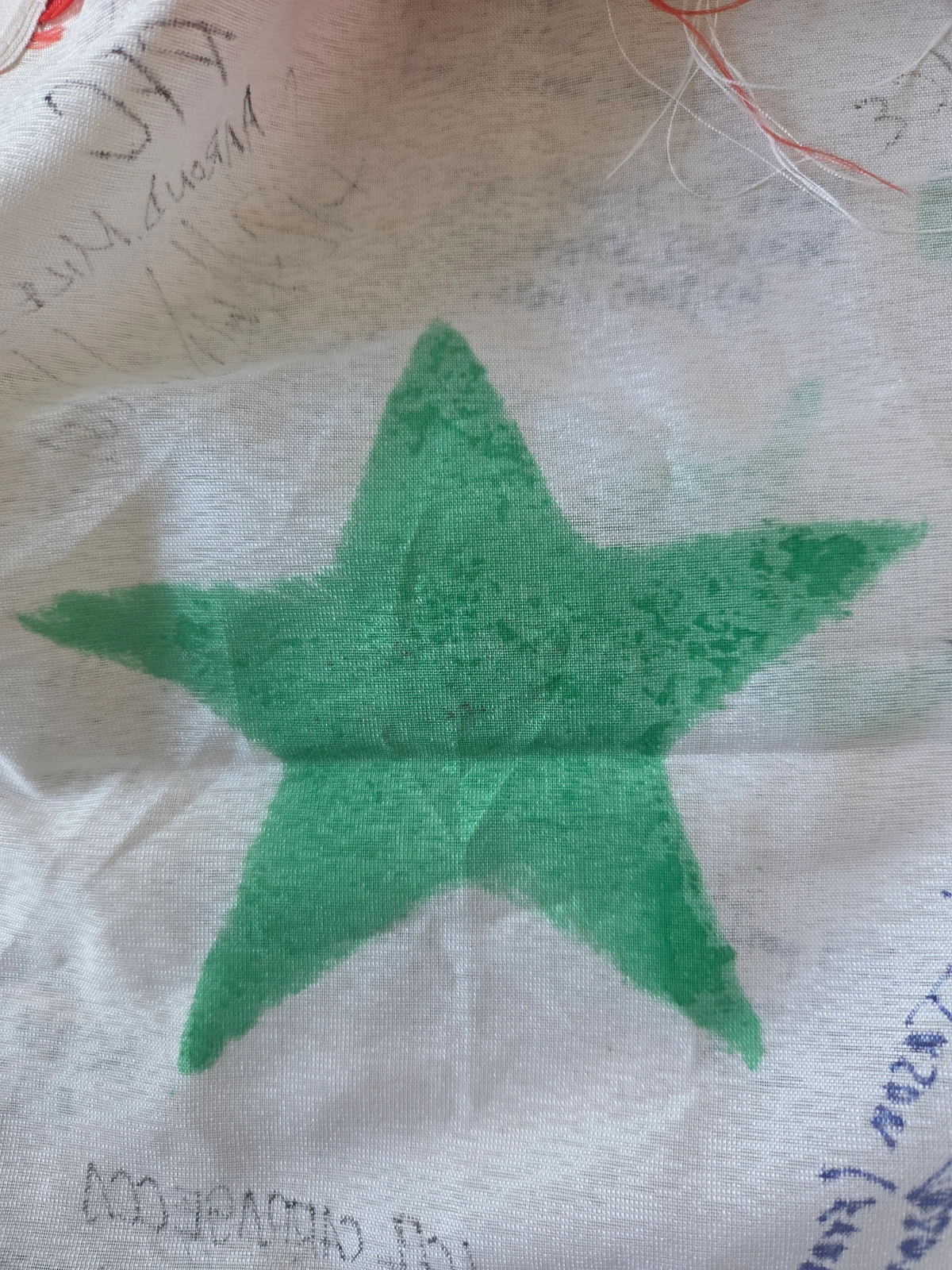 Reverse of a green star on FG-061, showing limited penetration of the pigment