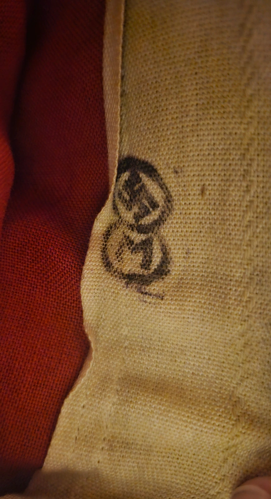 “Swastika over M” stamp – a rare Kriegsmarine proof mark introduced in May 1939, denoting approved materials. Seen here stamped twice.