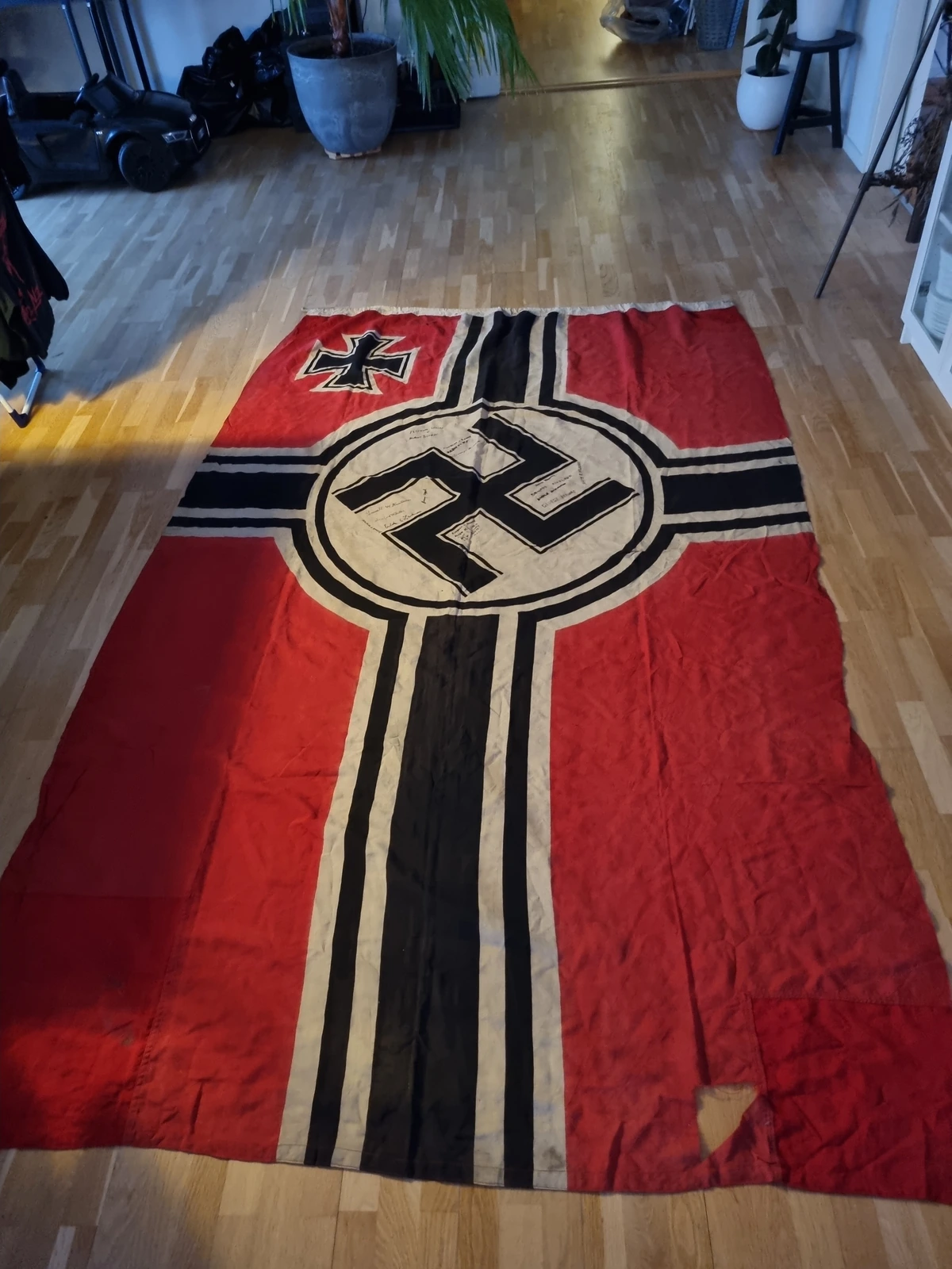 Alternate full view of signed Kriegsmarine flag