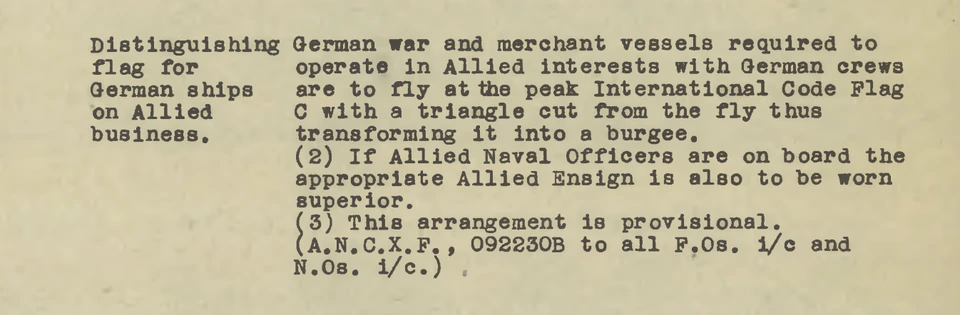 Allied War Diary extract, 9 May 1945 – order to fly International Code Flag C